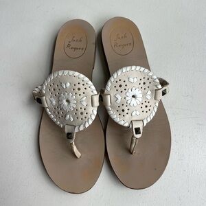 Jack Rogers Women’s Collins Leather Tan and White Flat Sandal